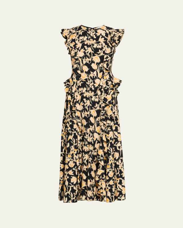 Flo Floral Flutter-Sleeve Midi Dress